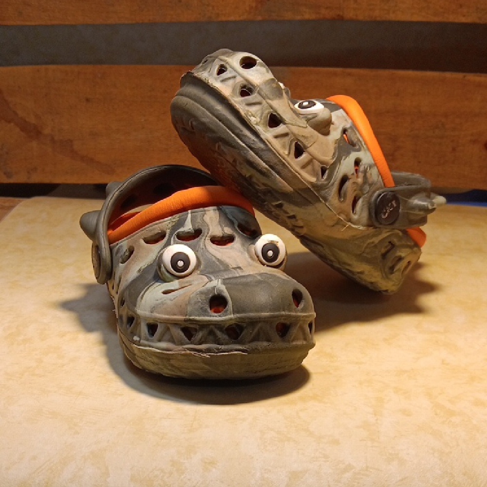 CROCS Green and Orange Slippers with Ventilation Holes